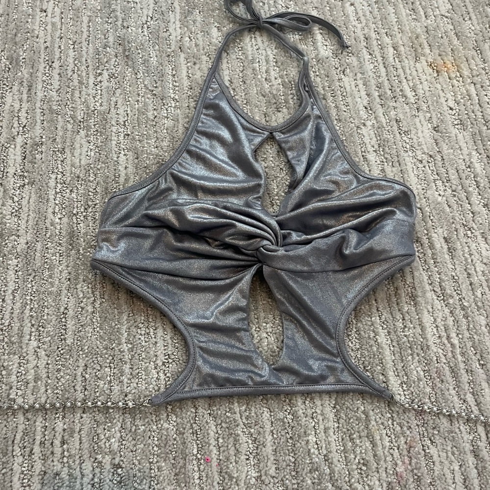 i am gia silver chain halter top